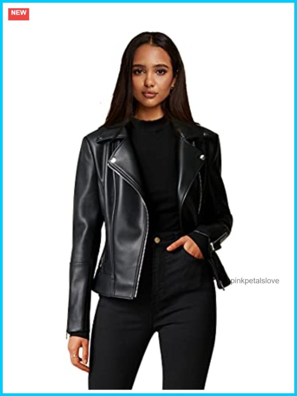 Faux Leather Motorcycle Jacket PU Slim Short Biker Coat